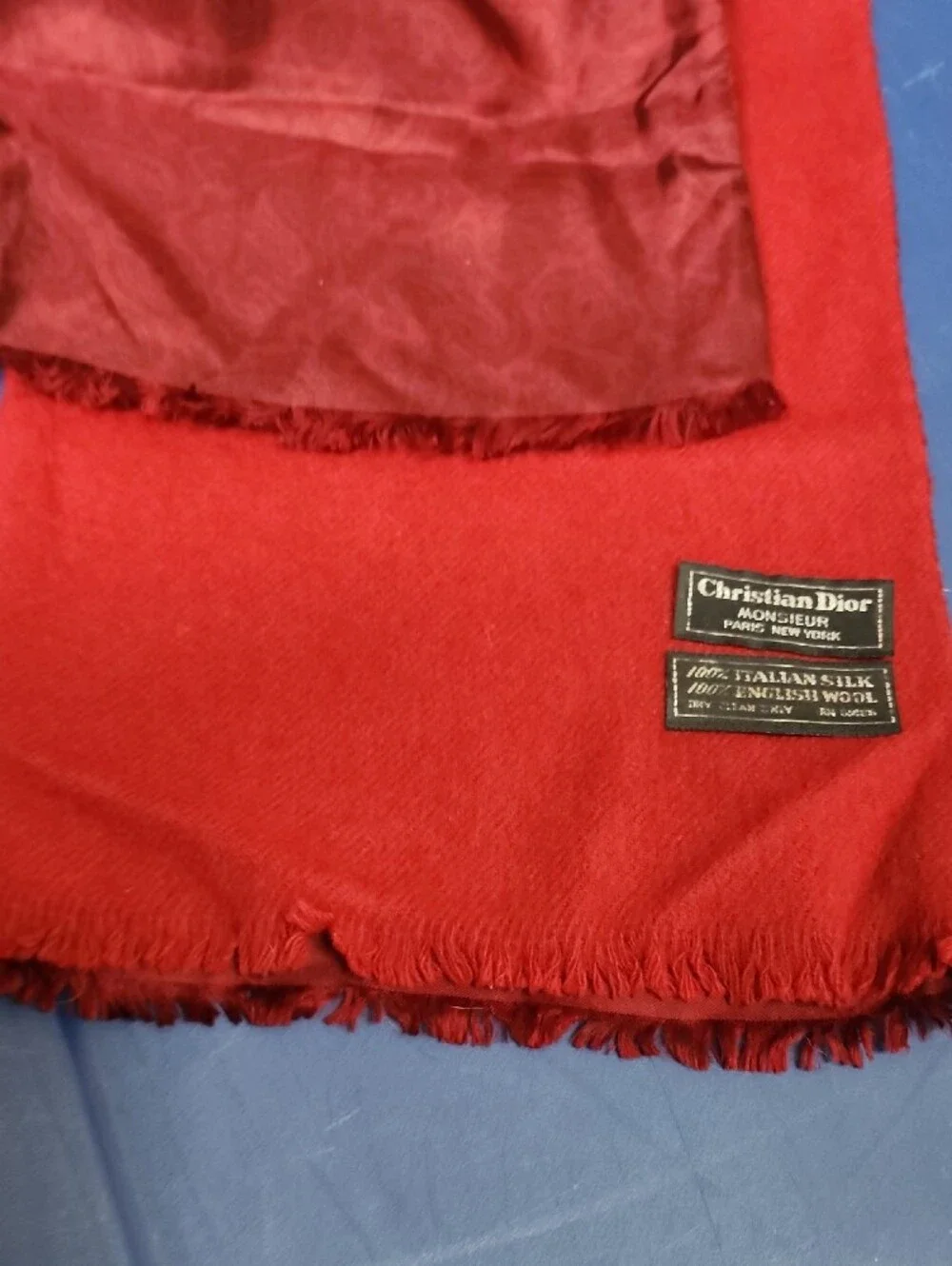 Vintage Christian Dior Authenticated Red Paisley Silk & Wool Scarf